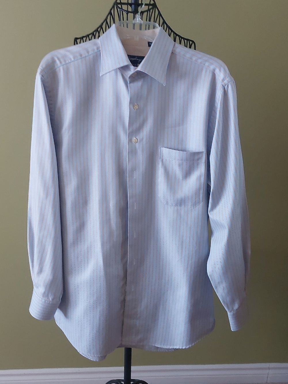 Men's Light Blue Pinstripe Dress Shirt with Chest Pocket